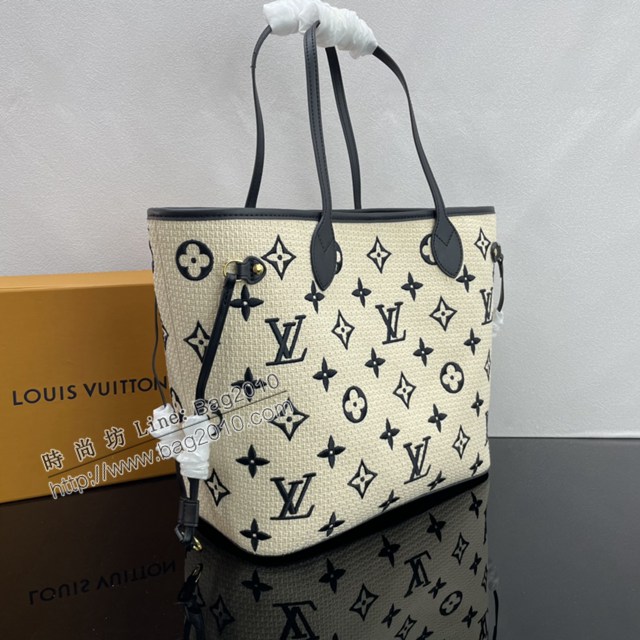 Lv路易威登2023專櫃新款Neverfull中號手袋 LV拉菲草棉布手提肩背包 M22838 M22839 ydh5085
